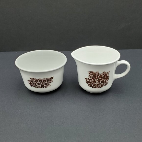 Corelle Batik Creamer & Open Sugar Bowl Corning Brown Floral Sugar Bowl Creamer - Picture 2 of 7